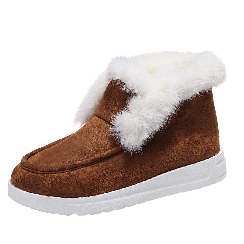 Damen Schneestiefeletten mit flauschigem Plüschkragen in Braun