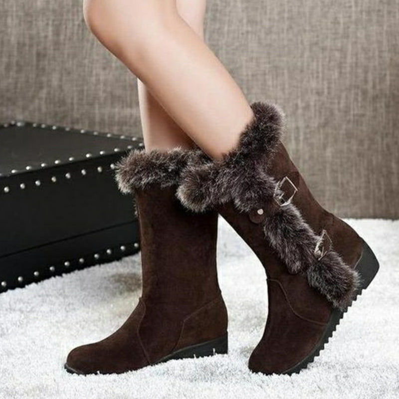 Halbhohe Damen Winterstiefel mit Kunstfellrand