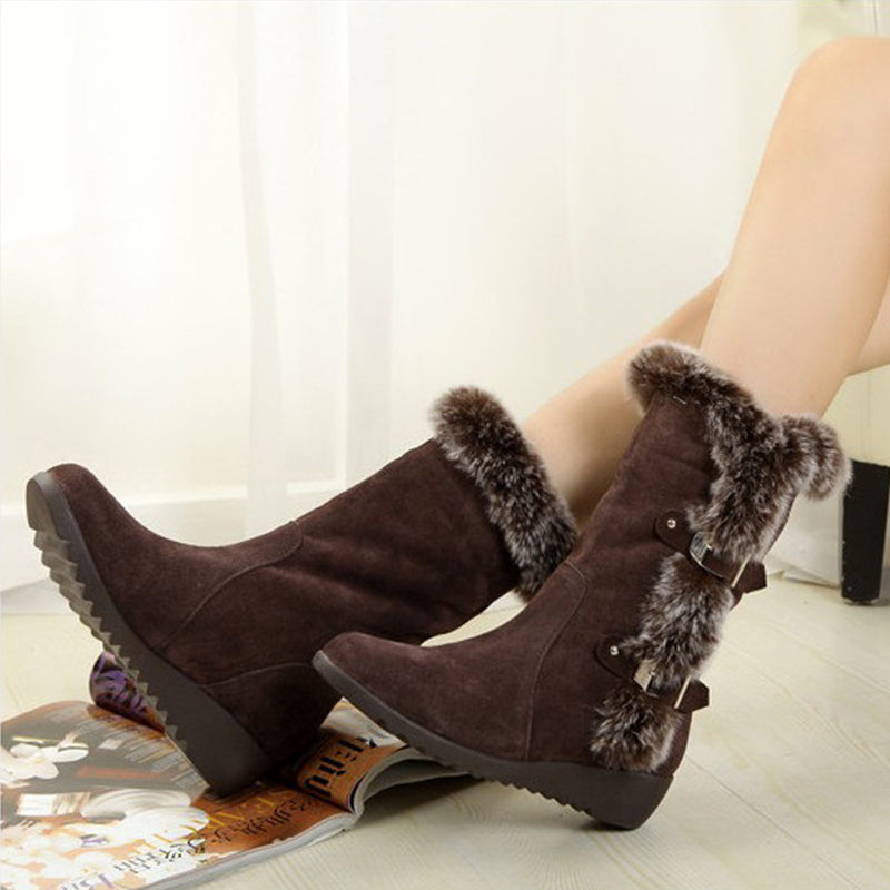 Halbhohe Damen Winterstiefel mit Kunstfellrand