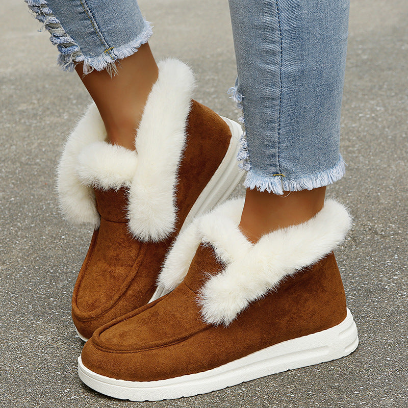 Damen Schneestiefeletten mit flauschigem Plüschkragen in Braun