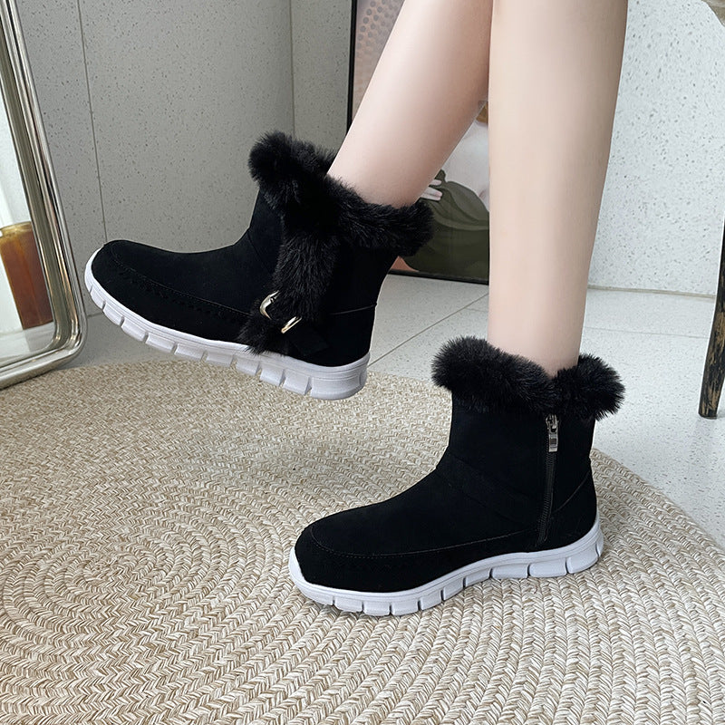 Damen Schneestiefeletten mit Fellrand und Schnalle