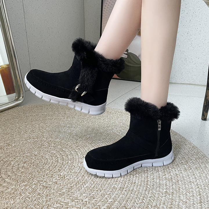Damen Schneestiefeletten mit Fellrand und Schnalle