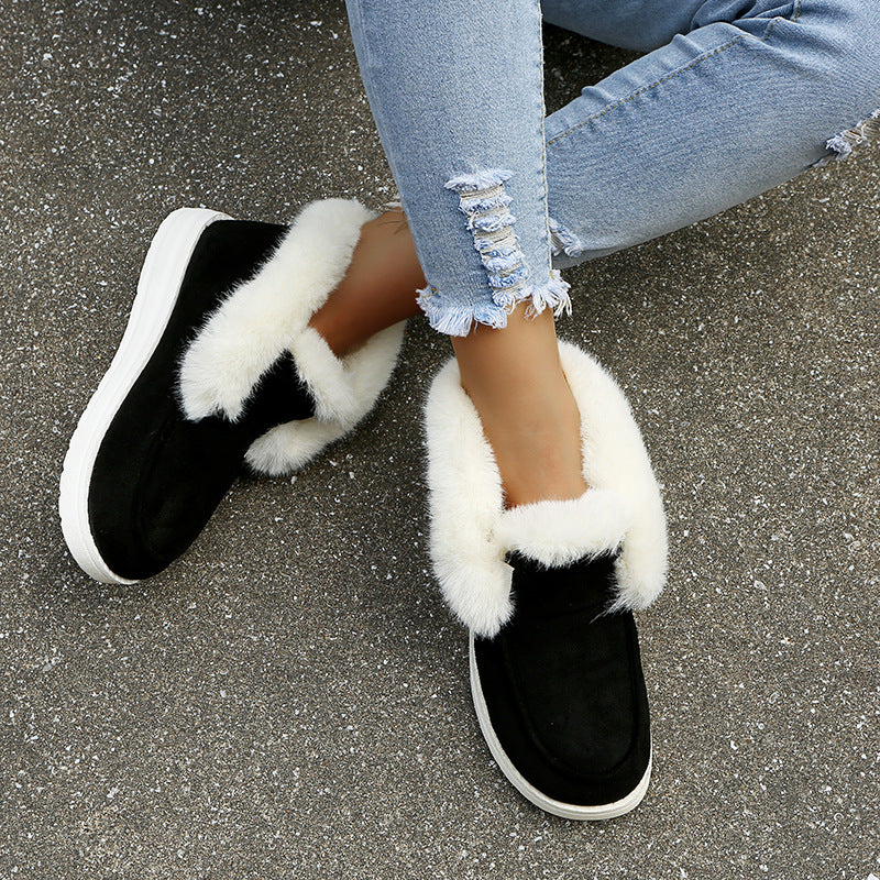 Damen Schneestiefeletten mit flauschigem Plüschkragen in Braun