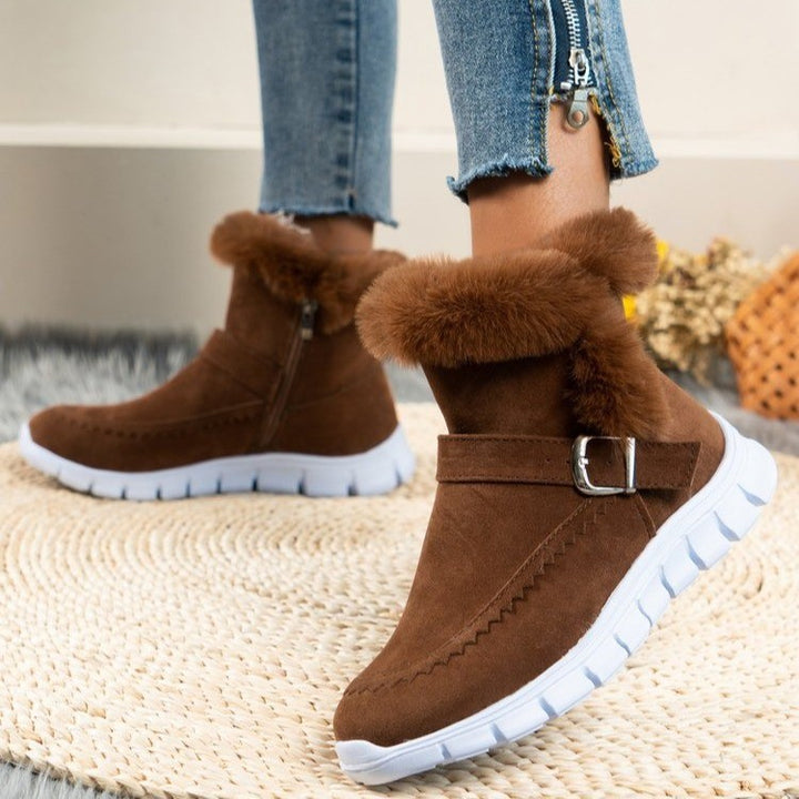 Damen Schneestiefeletten mit Fellrand und Schnalle
