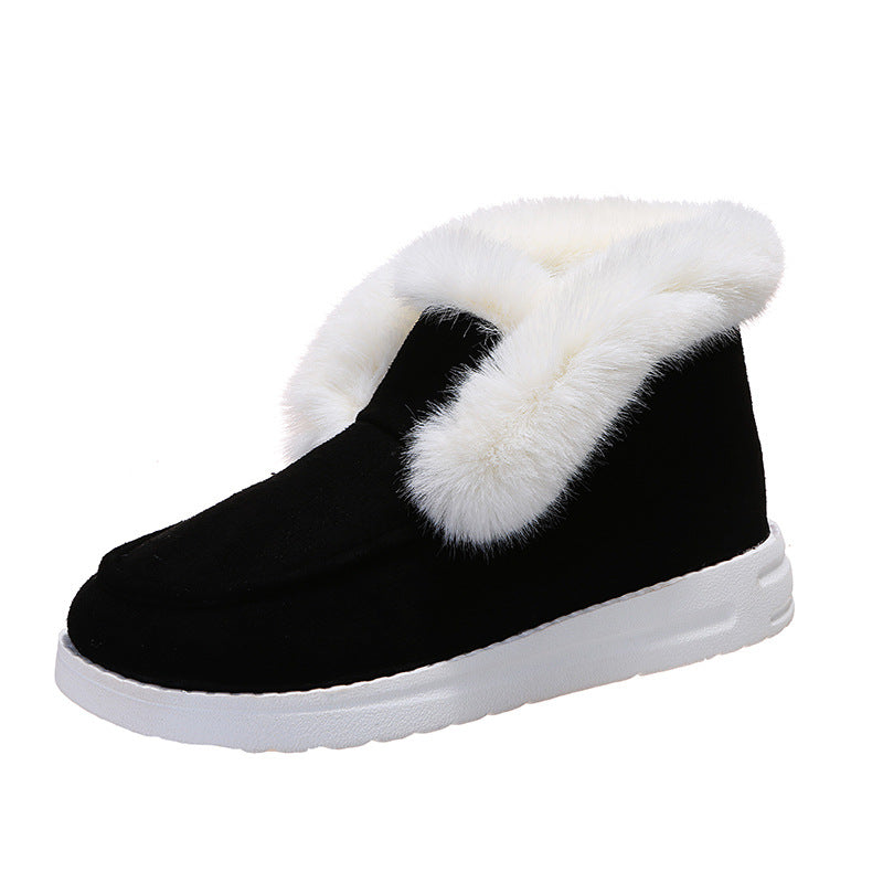 Damen Schneestiefeletten mit flauschigem Plüschkragen in Braun