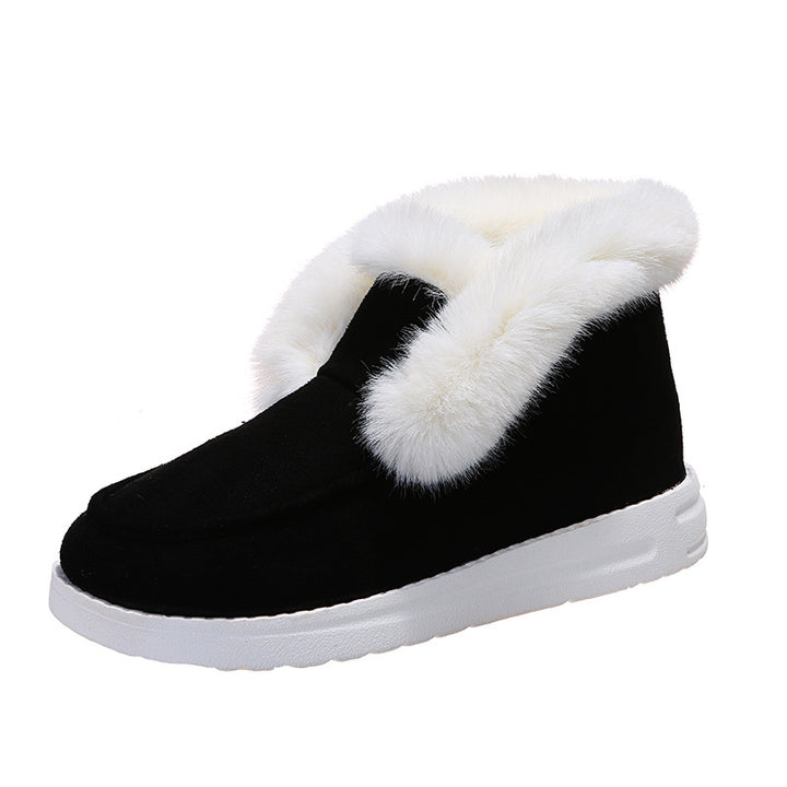 Damen Schneestiefeletten mit flauschigem Plüschkragen in Braun