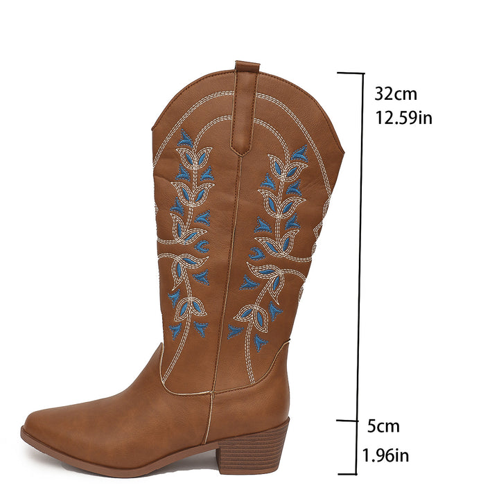 Bestickte Damen Cowboystiefel in Braun