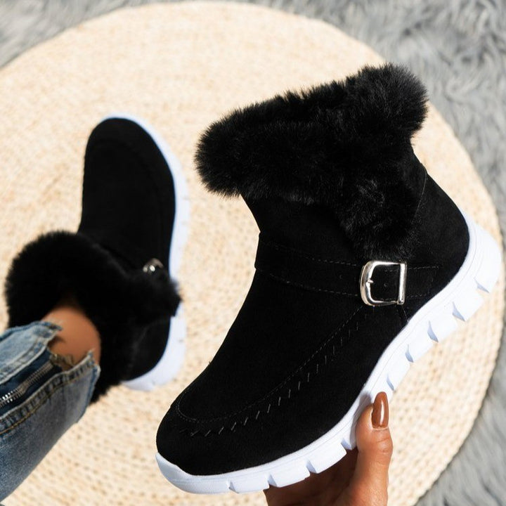 Damen Schneestiefeletten mit Fellrand und Schnalle