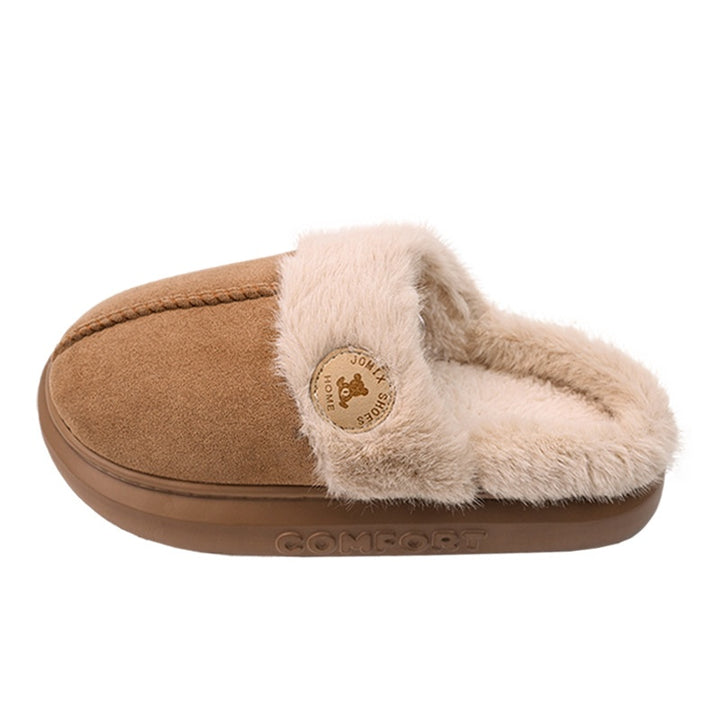 Beige Plüsch-Hausschuhe mit dicker Sohle
