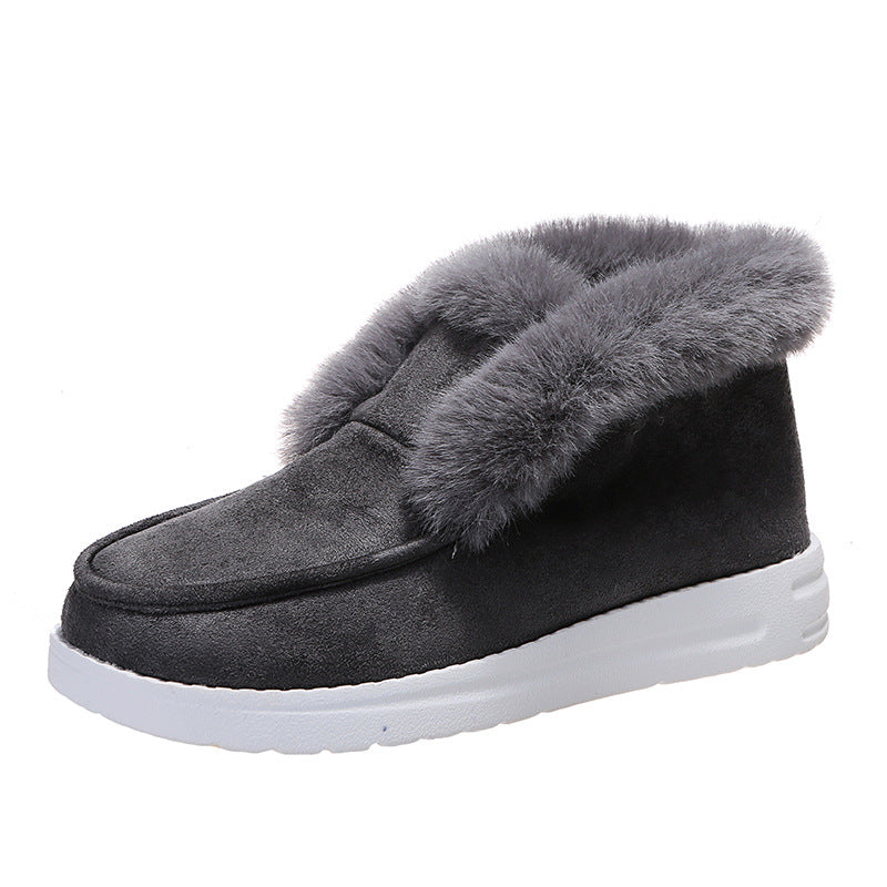 Damen Schneestiefeletten mit flauschigem Plüschkragen in Braun