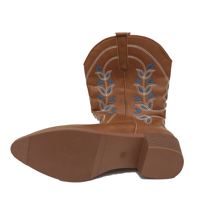 Bestickte Damen Cowboystiefel in Braun